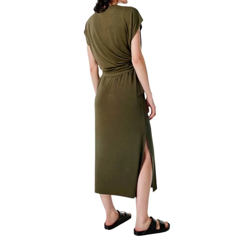 Sweaty Betty Layered Jersey Stretch Midi Olive Green Dress | Size Small - Picture 2 of 11